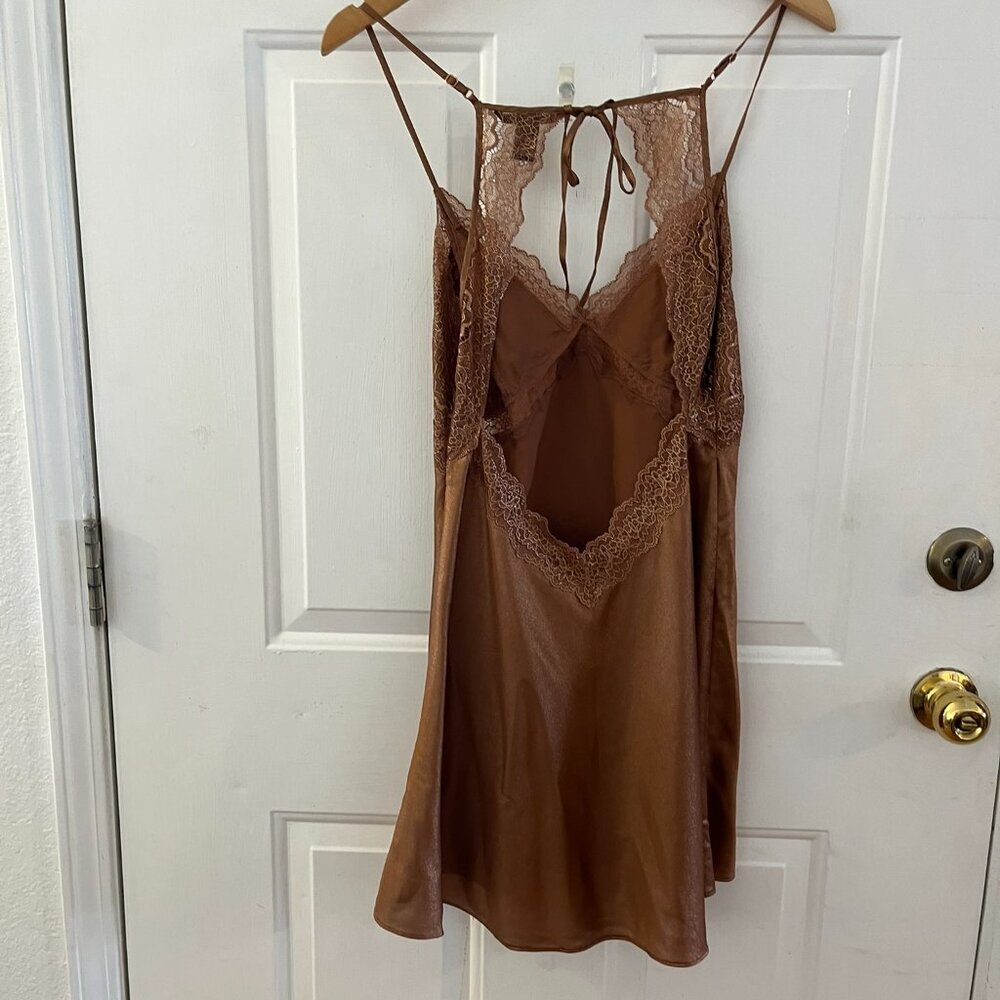 Victoria's Secret Brown Melic Satin Floral Lace Night Gown/Slip Dress Sz Lr - Picture 5 of 7